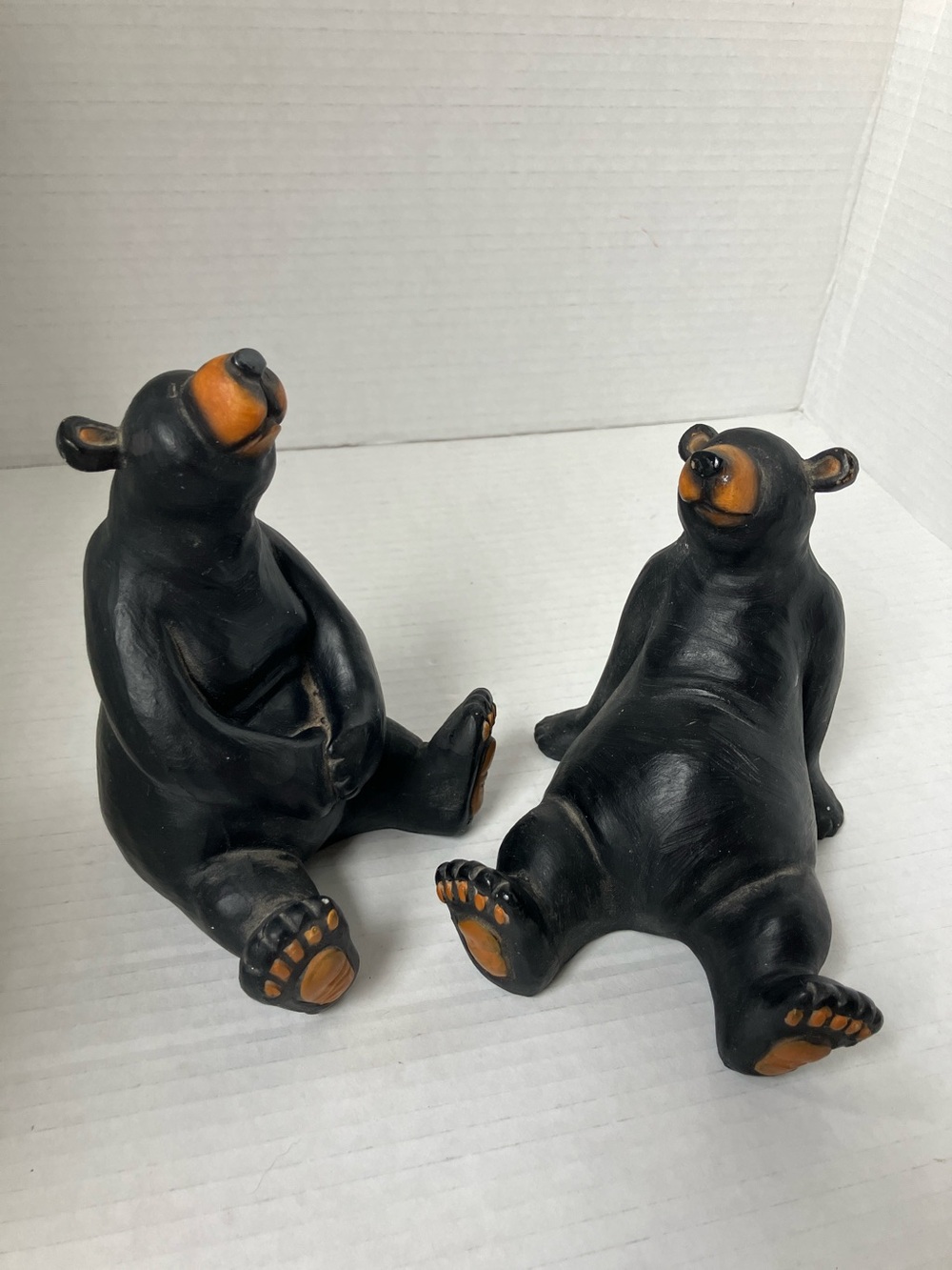 Pair of Black Bear Figurines Lounging Relaxing Aprox 6”each Cabin Mountain Decor